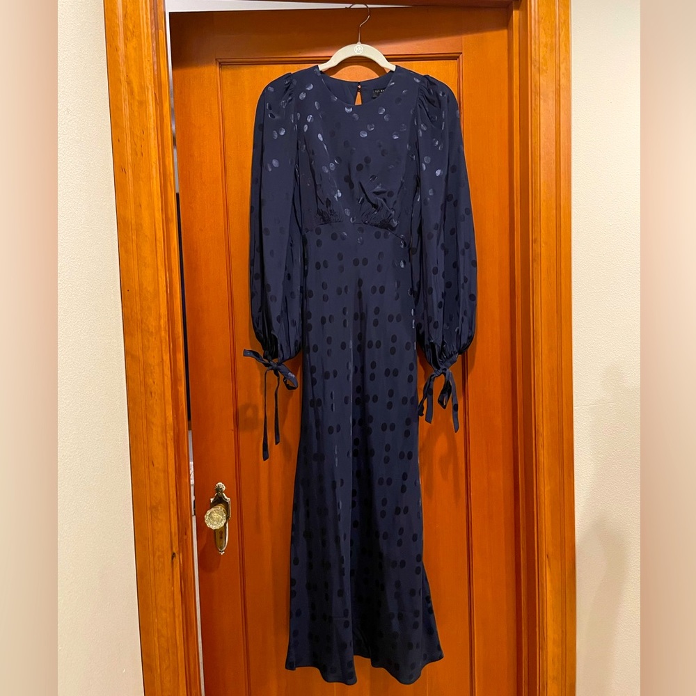 Ted Baker Navy Spot Jacquard Midaxi Dress, Size 1 (US 2)